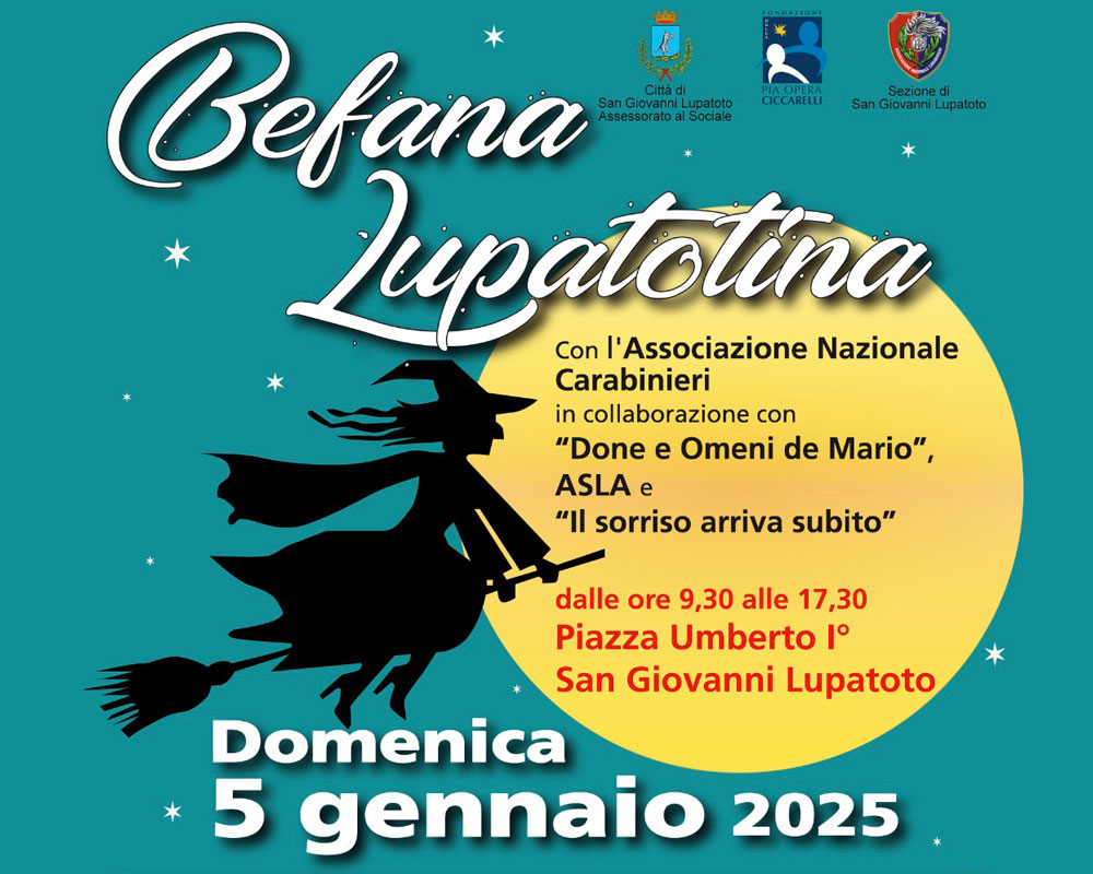 Befana Lupatotina domenica 5 gennaio a San Giovanni Lupatoto, raccolta di giocattoli per le famiglie lupatotine bisognose