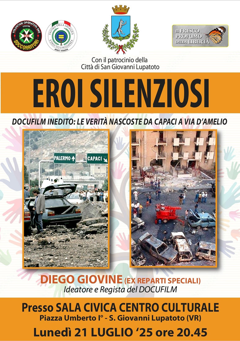 San-Giovanni-Lupatoto-Eroi-Silenziosi-DocuFilm Al Centro Culturale di San Giovanni Lupatoto, proiezione del docufilm “Eroi silenziosi”, in memoria delle stragi di Capaci e Via D'Amelio